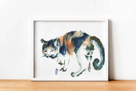 Quadro Pôster Gato pincelado japonês