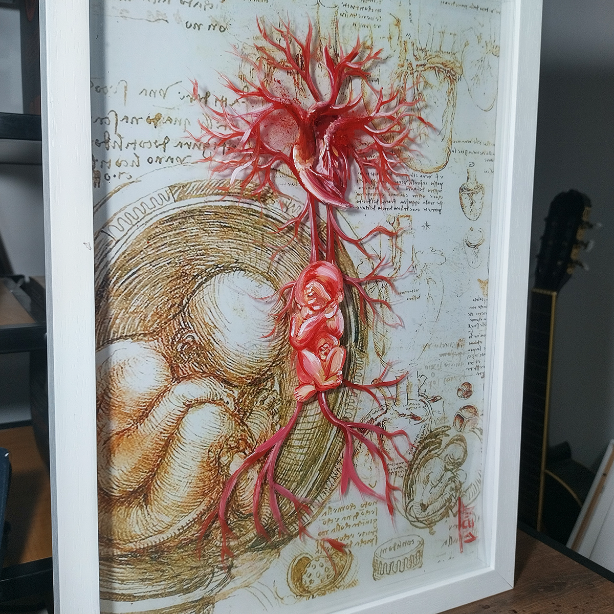 Anatomie Peinture : Peinture Originale Obstétricien Collection Leonardo Da Vinci 