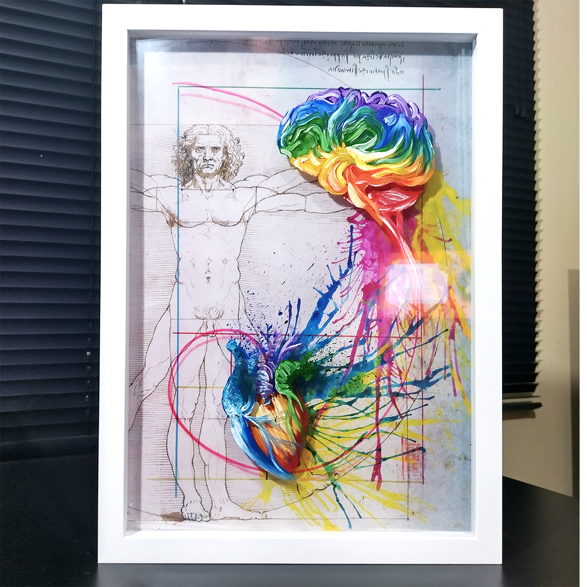 Quadro Anatomia: Pintura original Emoção e Razão sequência de Fibonacci Lúdico Coleção Leonardo Da Vinci