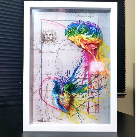 Quadro Anatomia: Pintura original Emoção e Razão sequência de Fibonacci Lúdico Coleção Leonardo Da Vinci