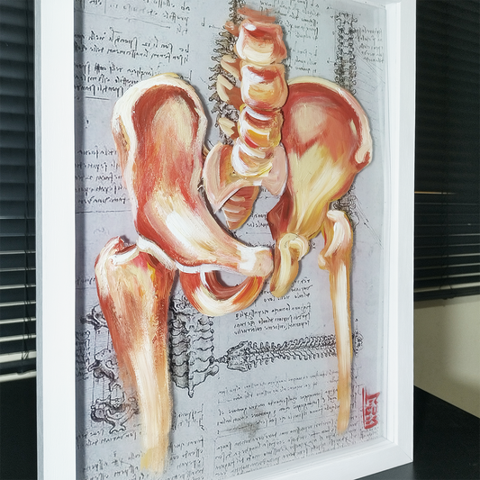 Quadro Anatomia: Pintura original quadril femur coleção Da Vinci