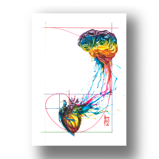 Quadro pôster Anatomia Coração e Cérebro sequência de Fibonacci lúdico