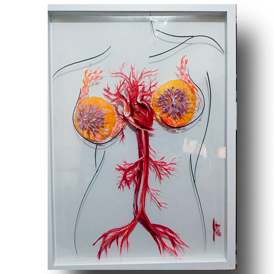 Quadro Anatomia: Pintura original Mama feminina com coração