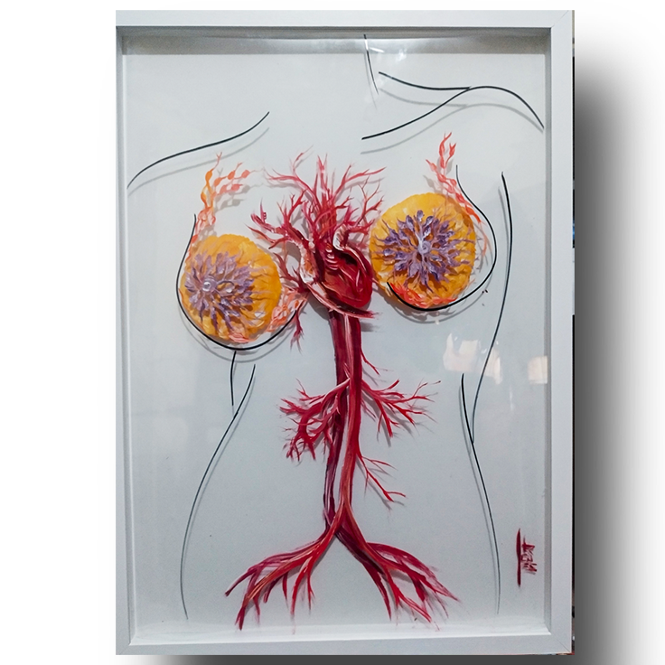 Quadro Anatomia: Pintura original Mama feminina com coração