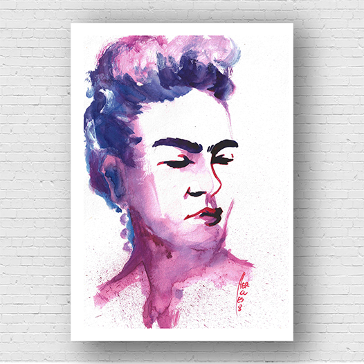 Quadro pôster Frida Kahlo efeito guache