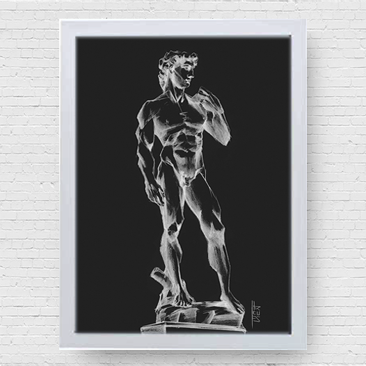 Quadro pôster anatomia David de Michelangelo P&B