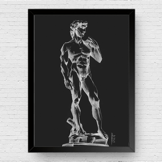 Quadro pôster anatomia David de Michelangelo P&B