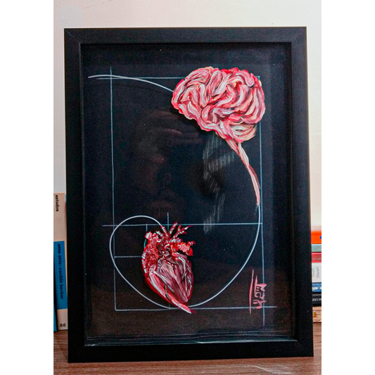 Quadro Anatomia: Pintura original Emoção e Razão sequência de Fibonacci Fundo escuro