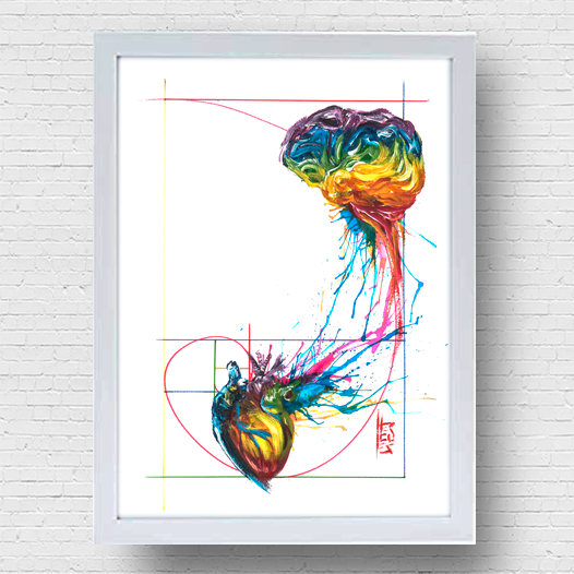 Quadro pôster Anatomia Coração e Cérebro sequência de Fibonacci lúdico