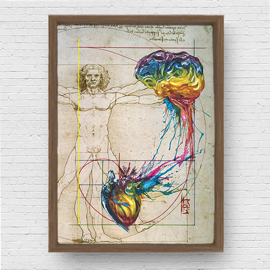 Quadro pôster Anatomia: Coração e Cérebro sequência de Fibonacci lúdico Coleção Leonardo Da Vinci