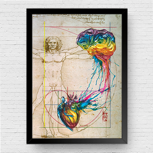 Quadro pôster Anatomia: Coração e Cérebro sequência de Fibonacci lúdico Coleção Leonardo Da Vinci